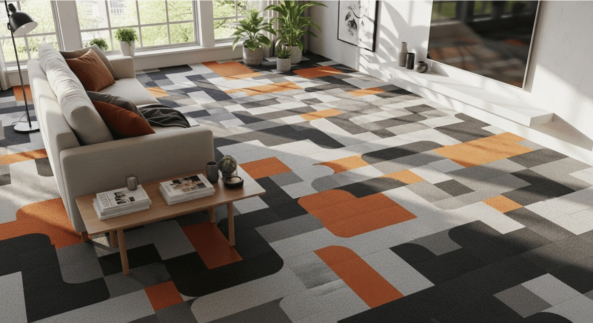 Carpet tiles in modern apartment.