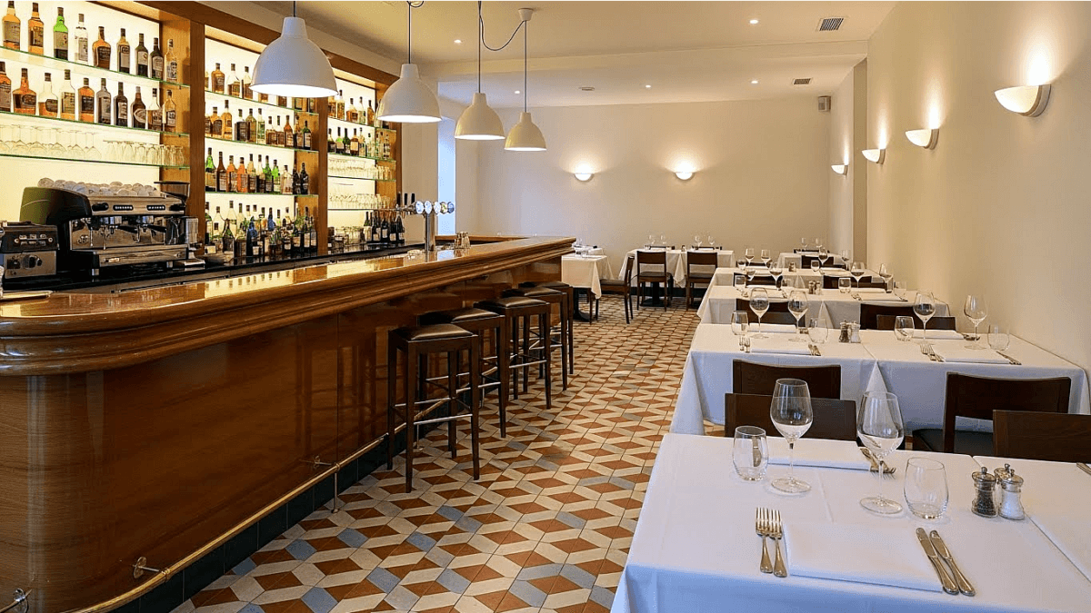 Commercial  bar with Italian resturant ceramic tiled floor Wetherby.