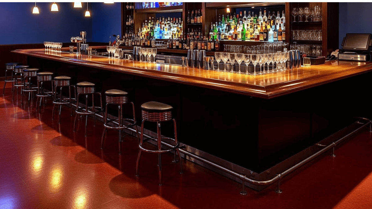 Red linoleum bar flooring.