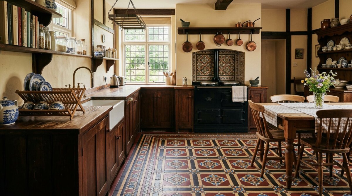 Patterned Victorian Tiled Kitchen Kirkby Overblow. 