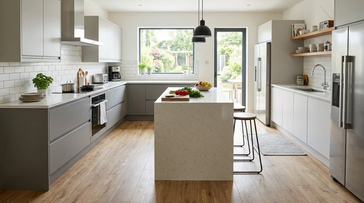 Modern kitchen, laminate flooring Harrogate.