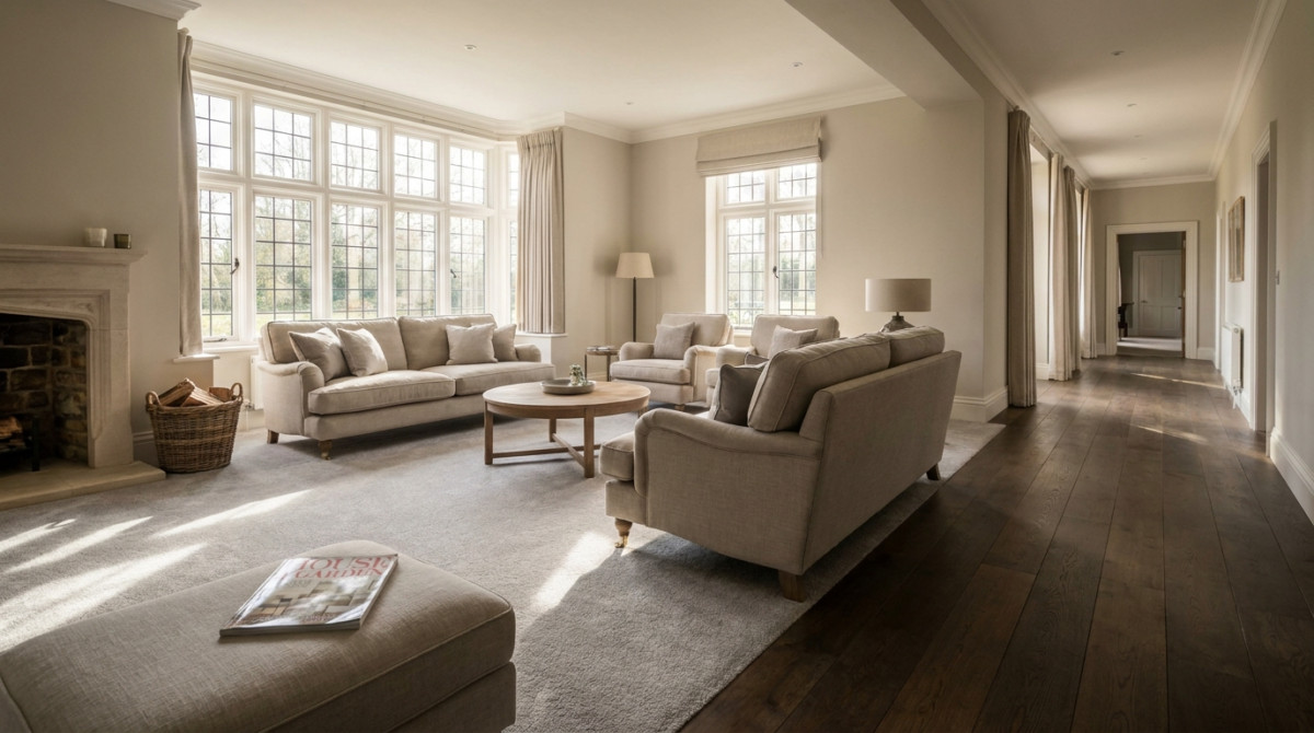 Premium carpets and flooring installed in a beautiful Knaresborough living room.