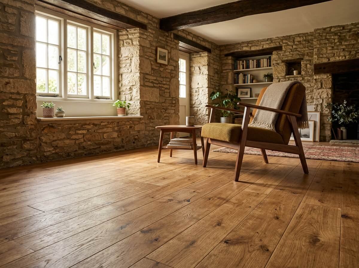 Natural engineered wood flooring fitted in a Boroughbridge or Aldborough character property