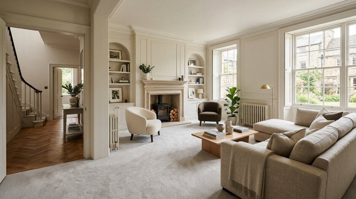 Premium carpets and flooring installed in a beautiful Boroughbridge living room